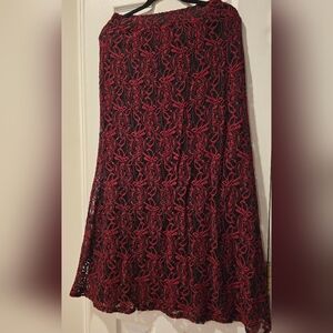 Elegant Red and Black Lace Skirt See Through From Knee Down